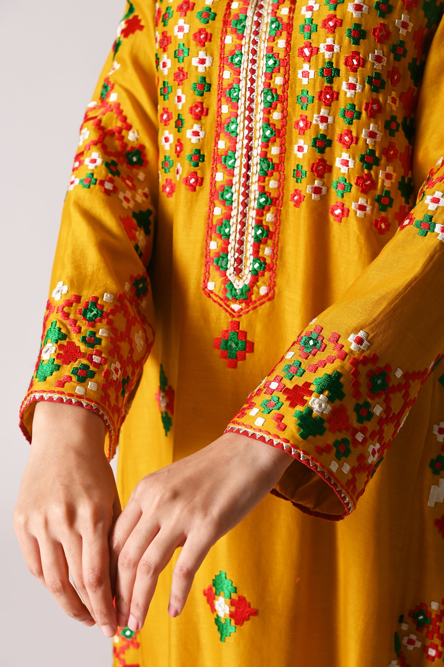 Patola - Side-Kali Kurta Set - Mustard Yellow