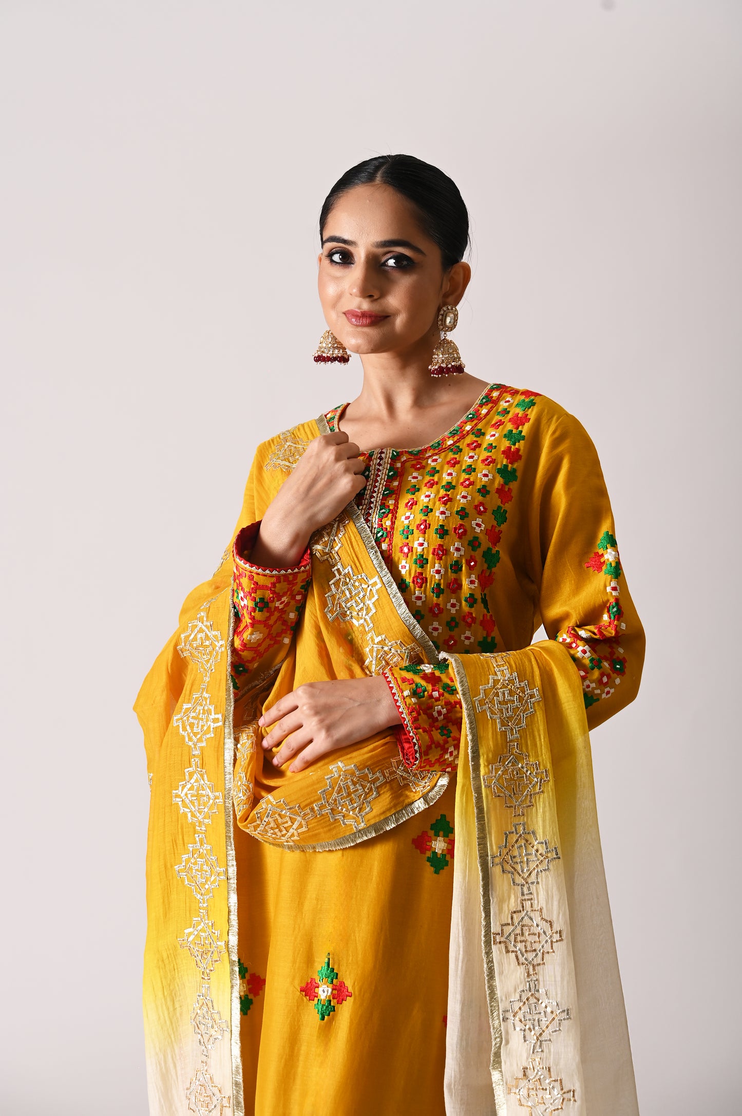 Patola - Long Kurta Set - Mustard Yellow