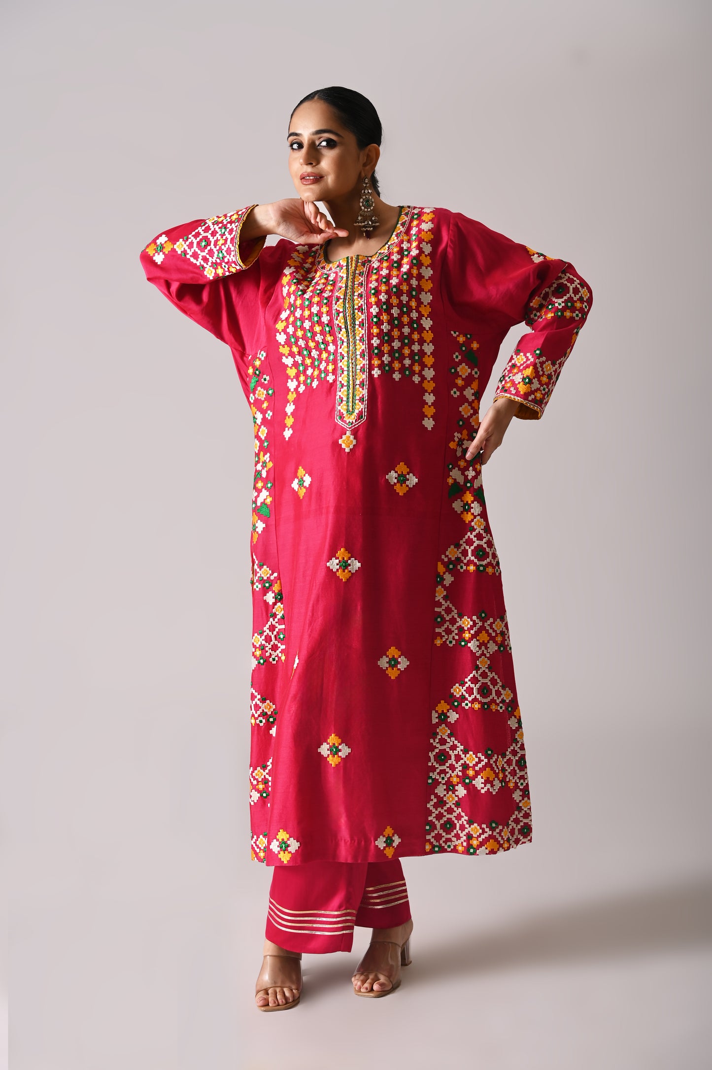 Patola - Side-Kali Kurta Set - Pink