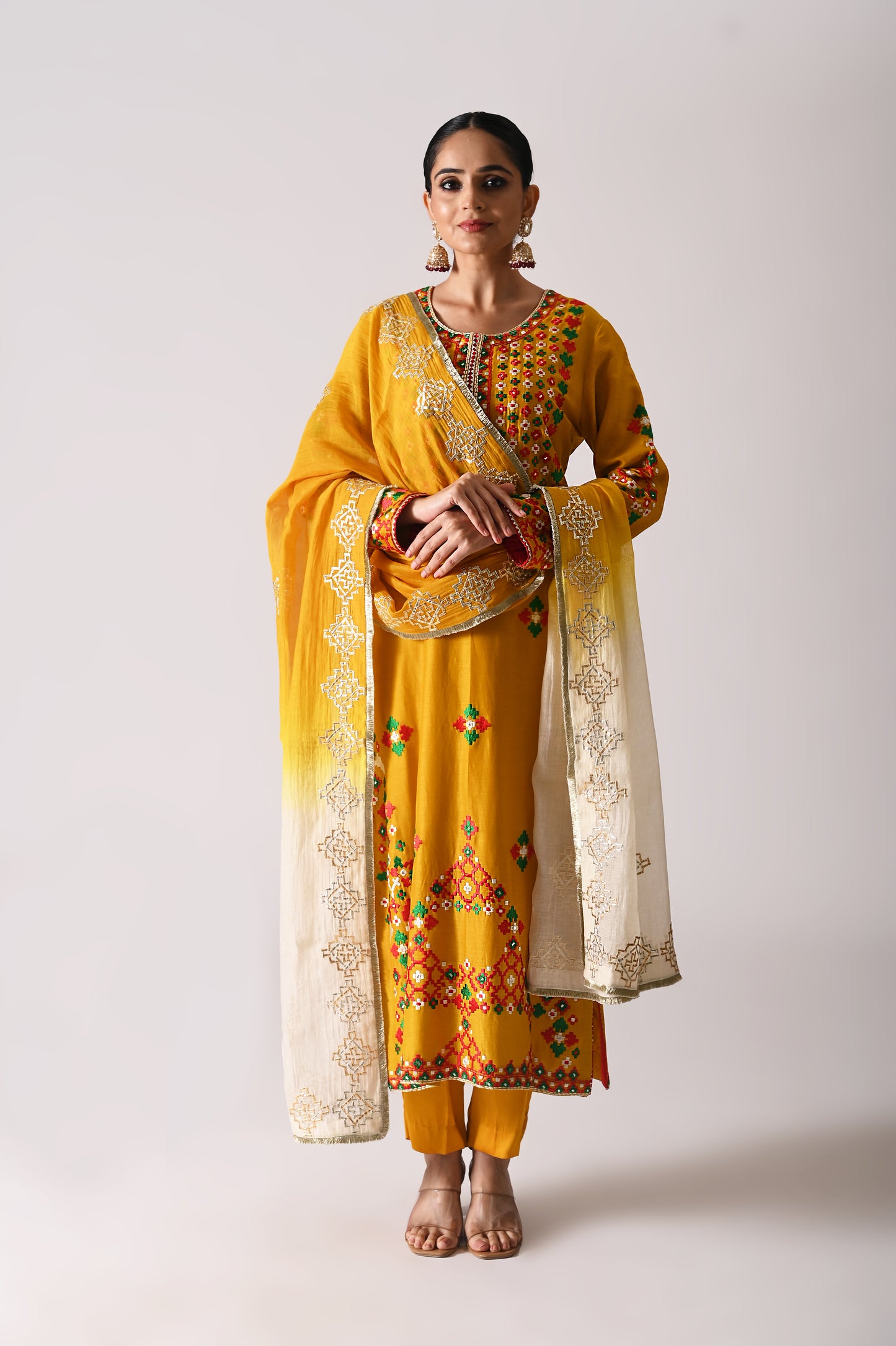 Patola - Long Kurta Set - Mustard Yellow