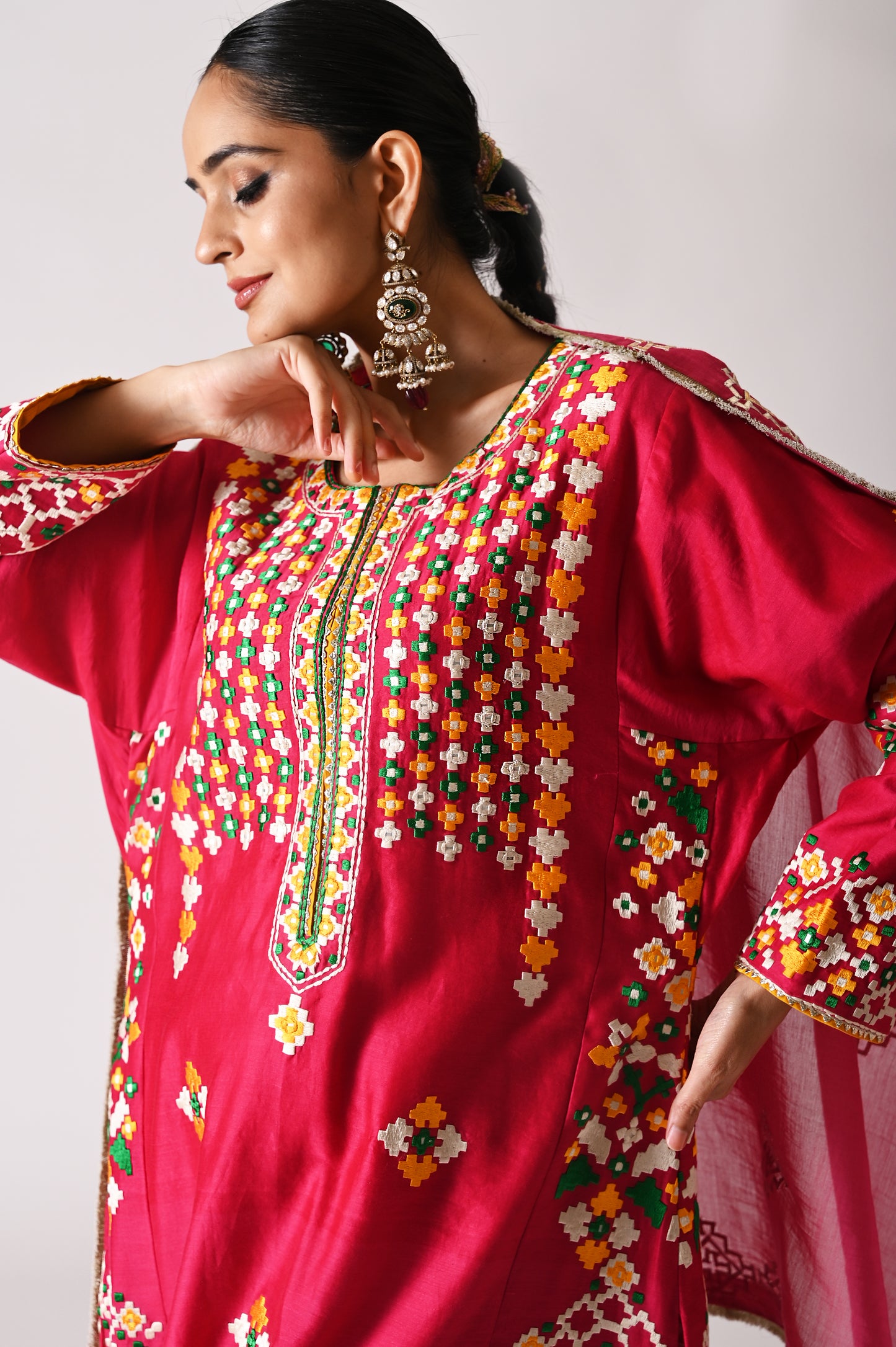 Patola - Side-Kali Kurta Set - Pink
