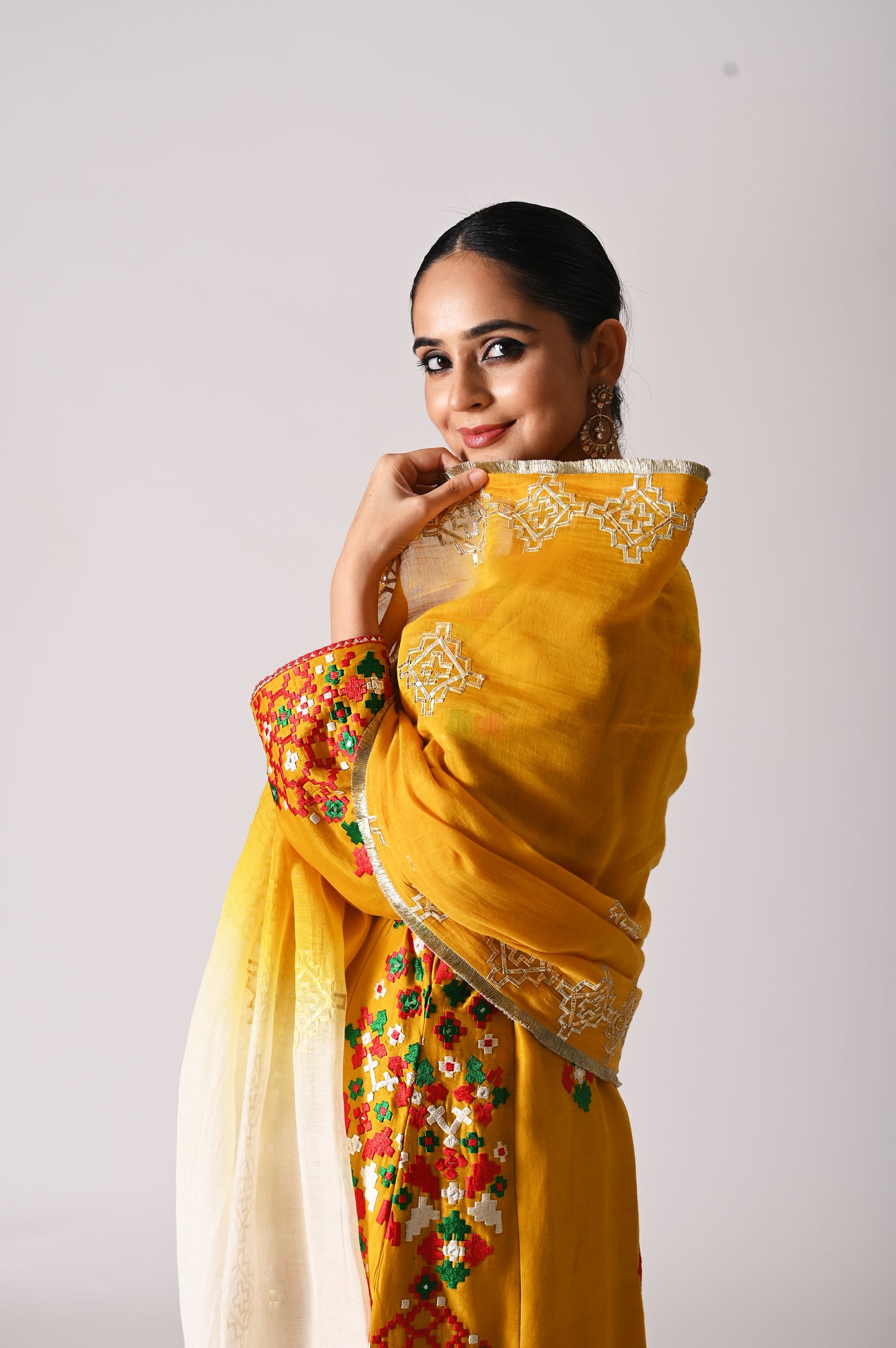 Patola - Side-Kali Kurta Set - Mustard Yellow