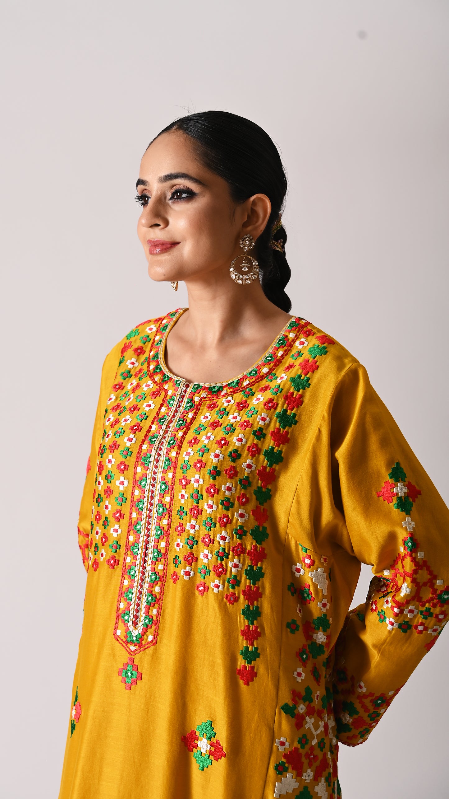Patola - Side-Kali Kurta Set - Mustard Yellow