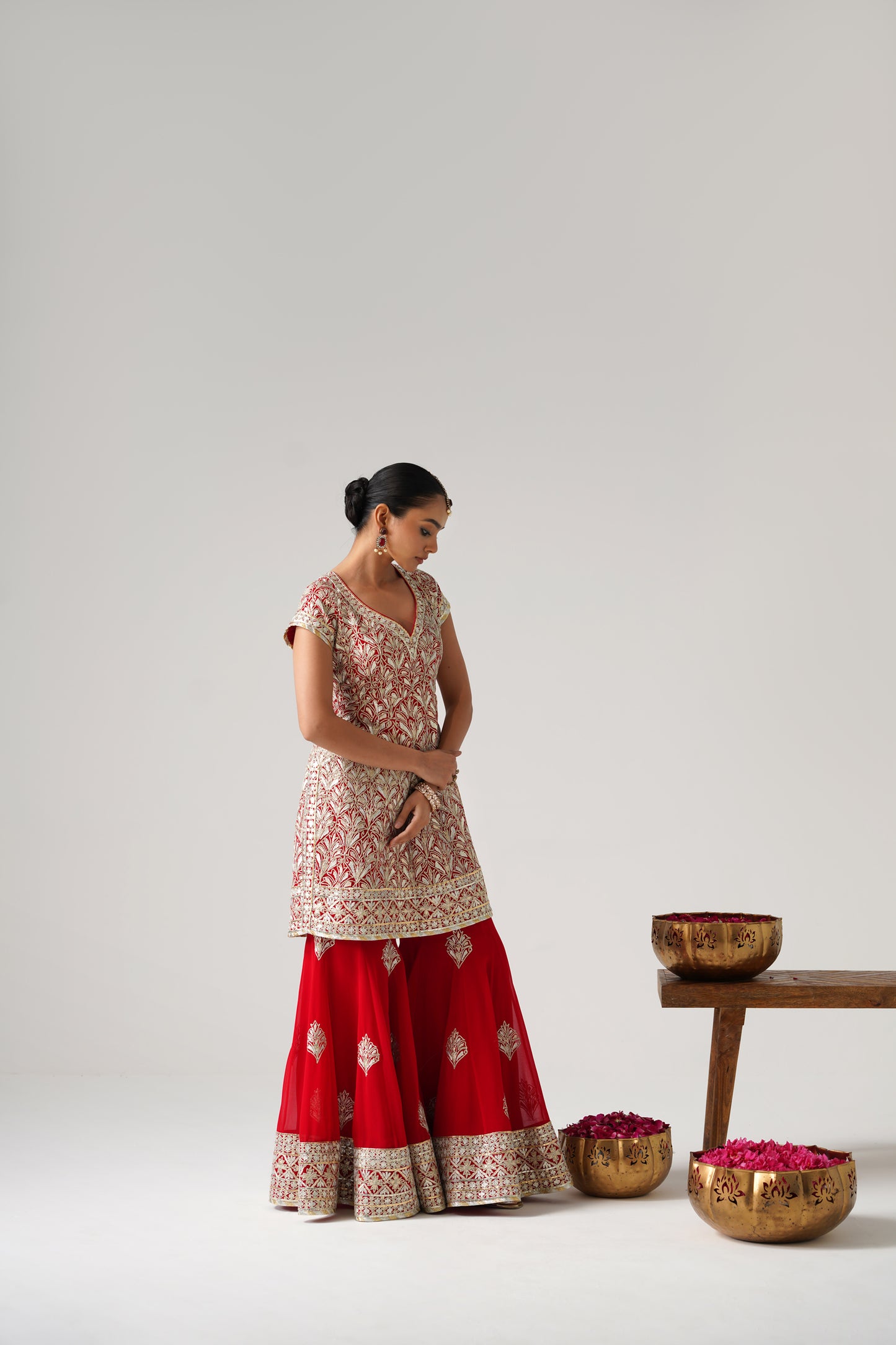 Dilruba - Short Kurta Sharara Set - Red