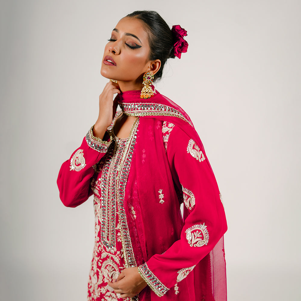 Shay - Long Kurta Set - Red