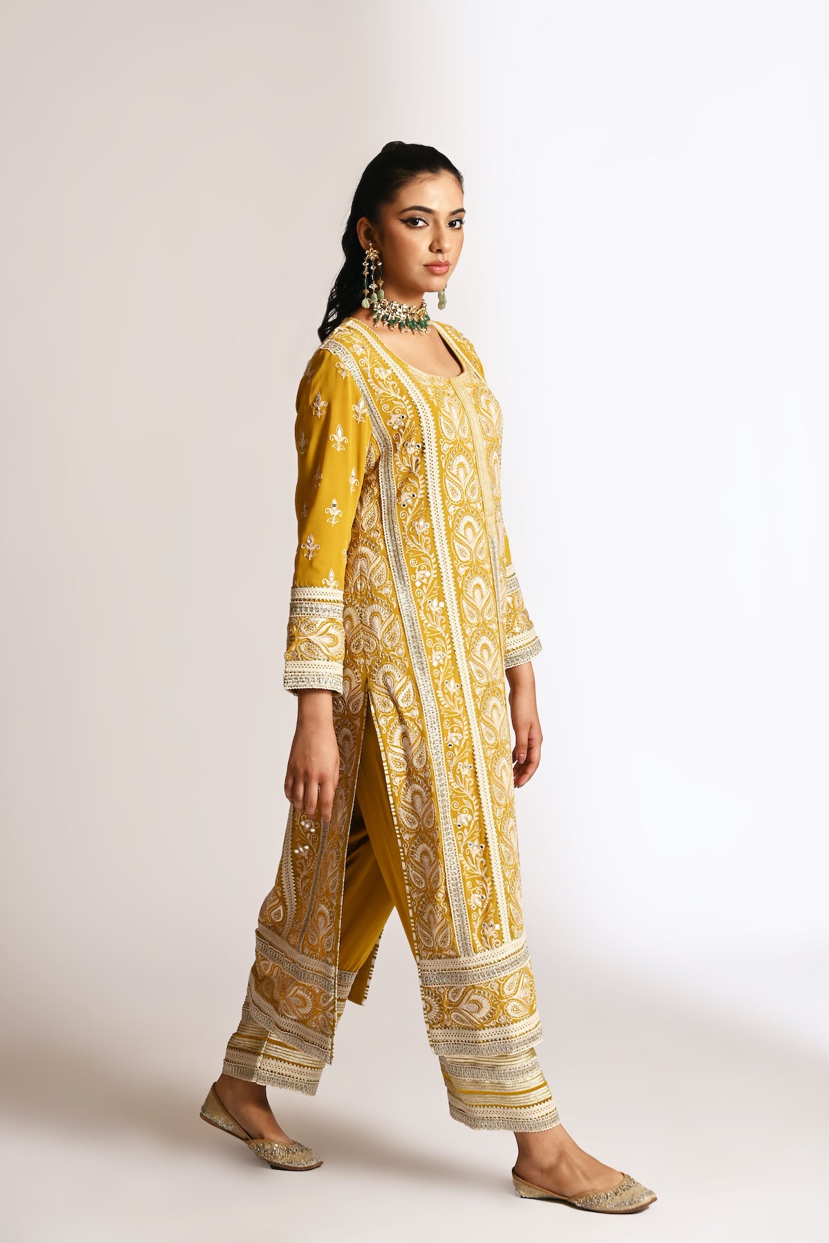 Amyra - Long Kurta Set - Yellow
