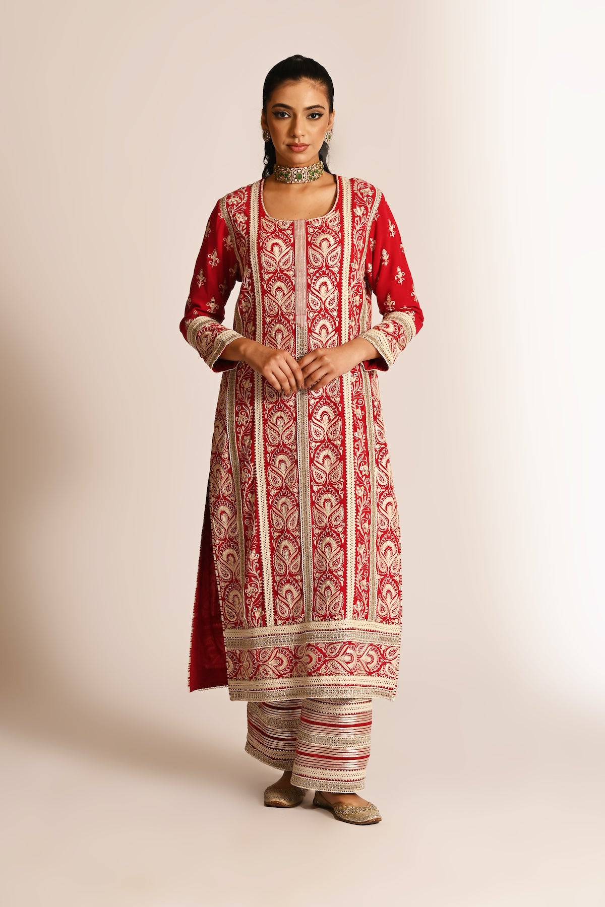 Amyra - Long Kurta Set - Red