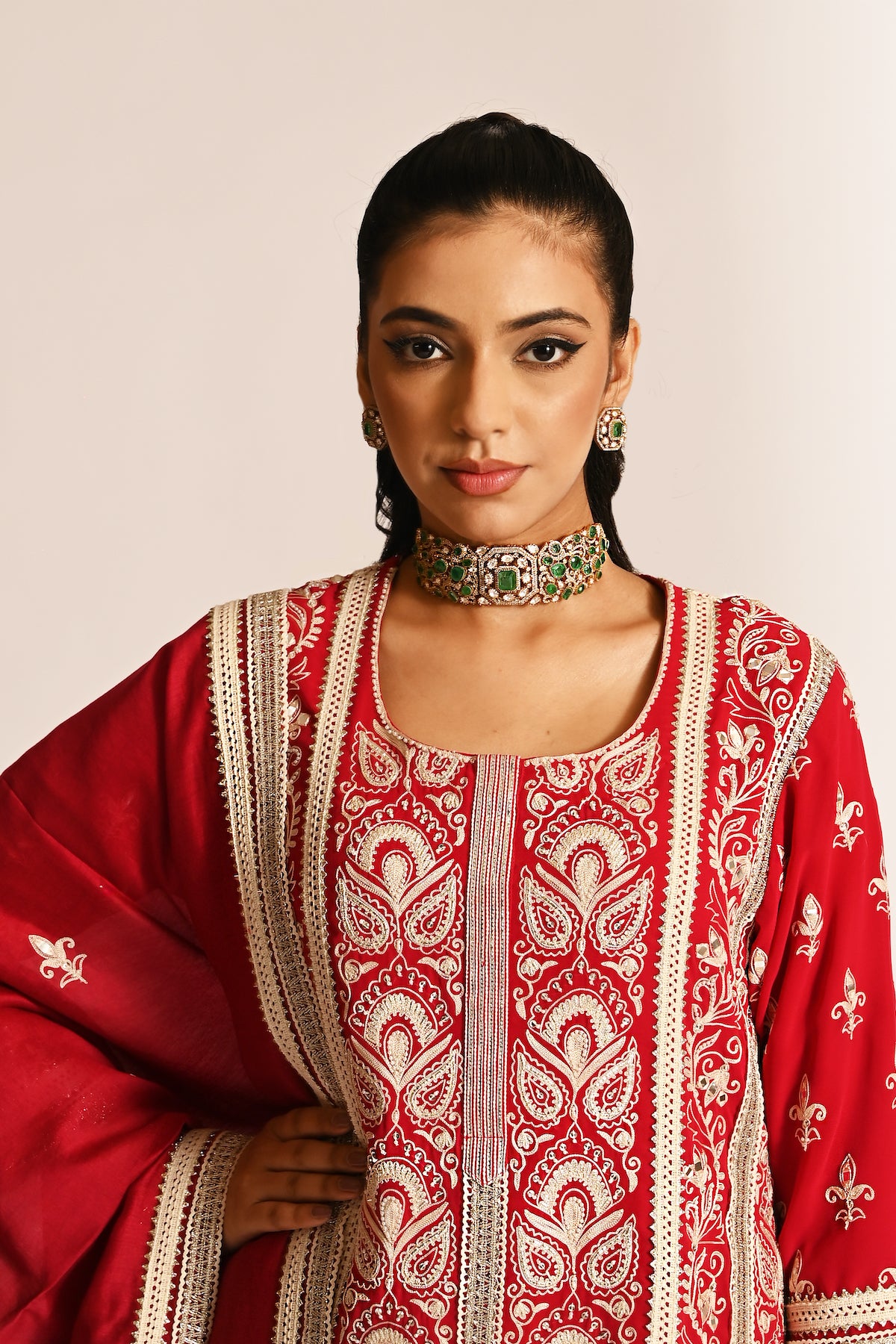 Amyra - Long Kurta Set - Red