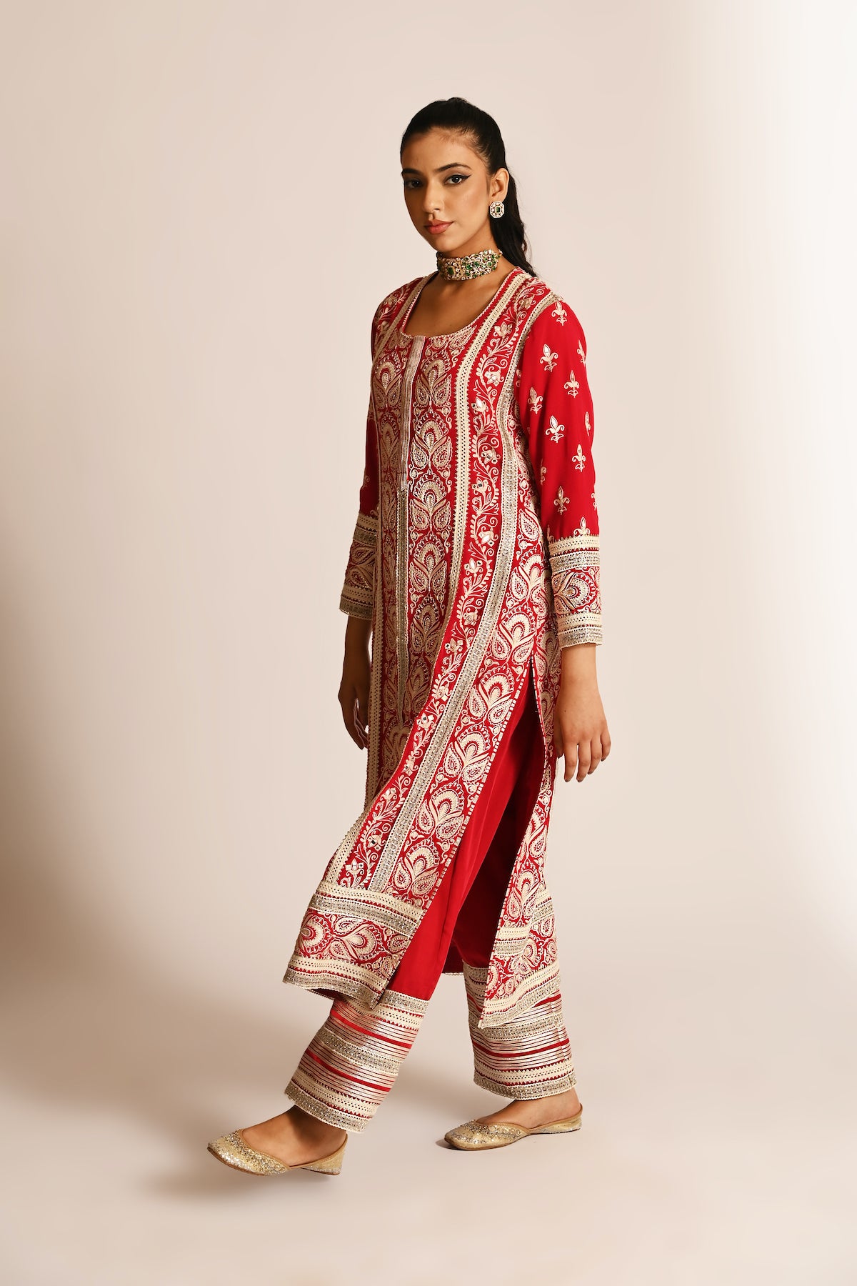Amyra - Long Kurta Set - Red