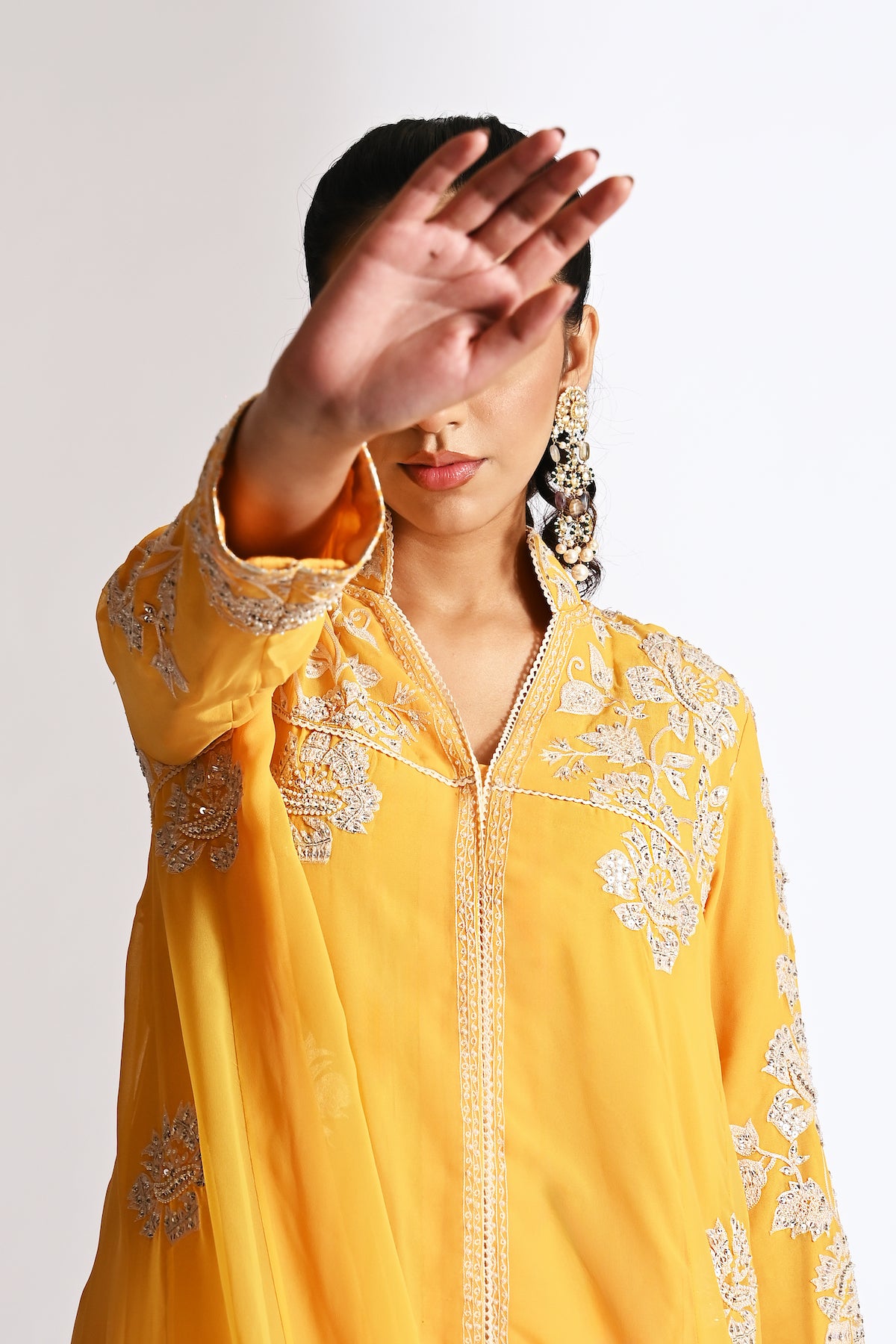 Nazrana - Flower Jaal Baby Doll with Tulip Pants - Yellow