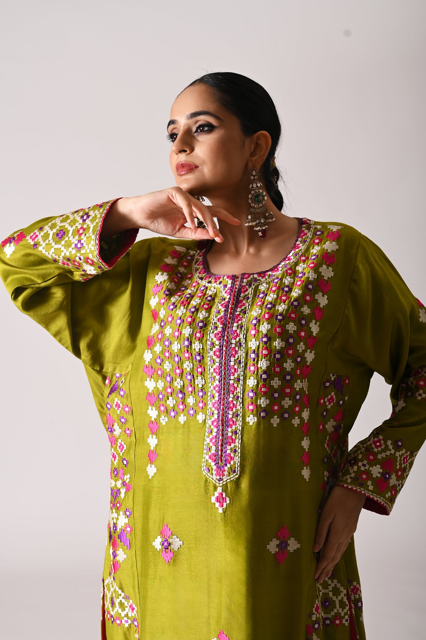Patola - Side-Kali Kurta Set - Mehndi Green