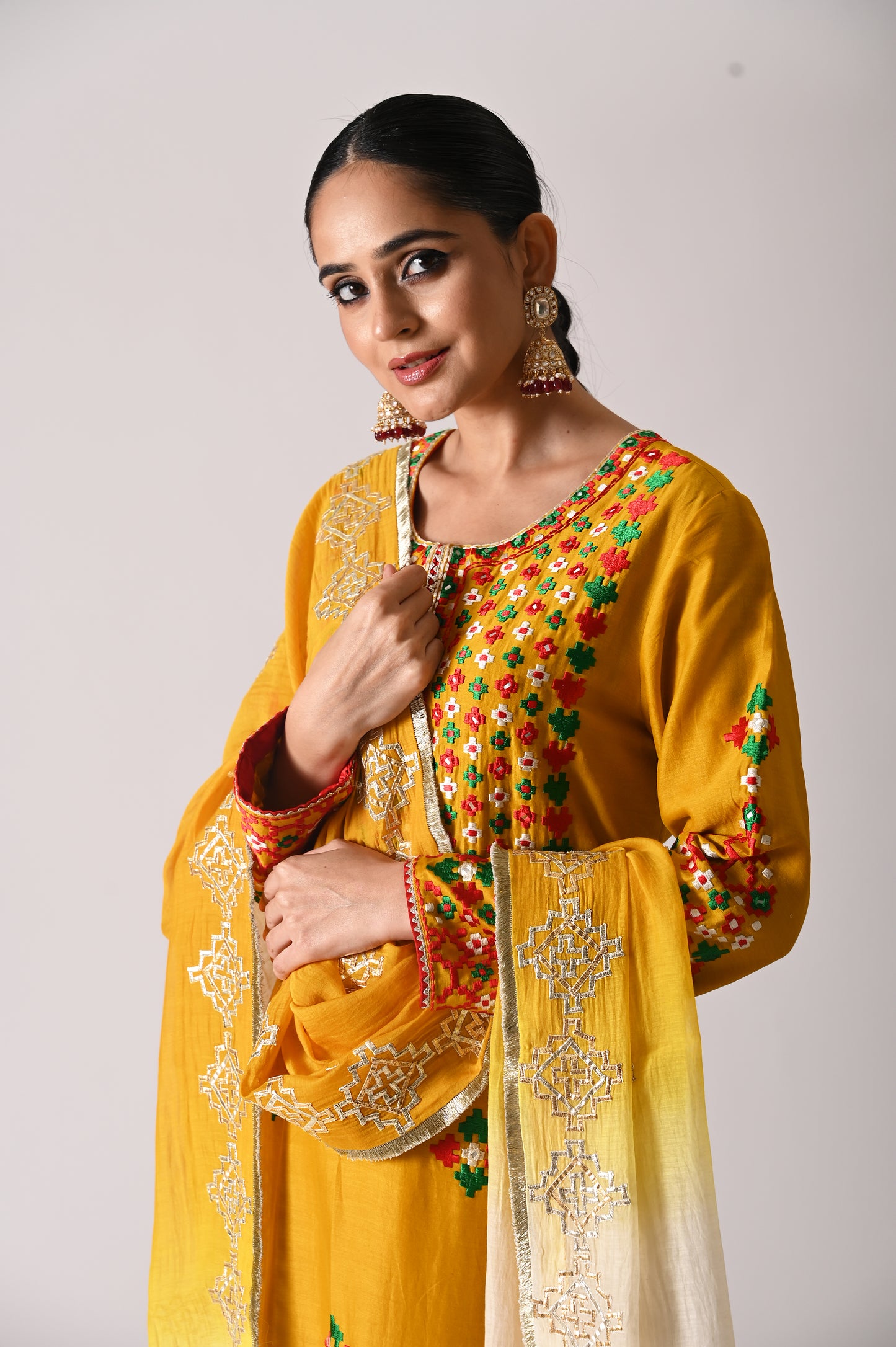 Patola - Long Kurta Set - Mustard Yellow