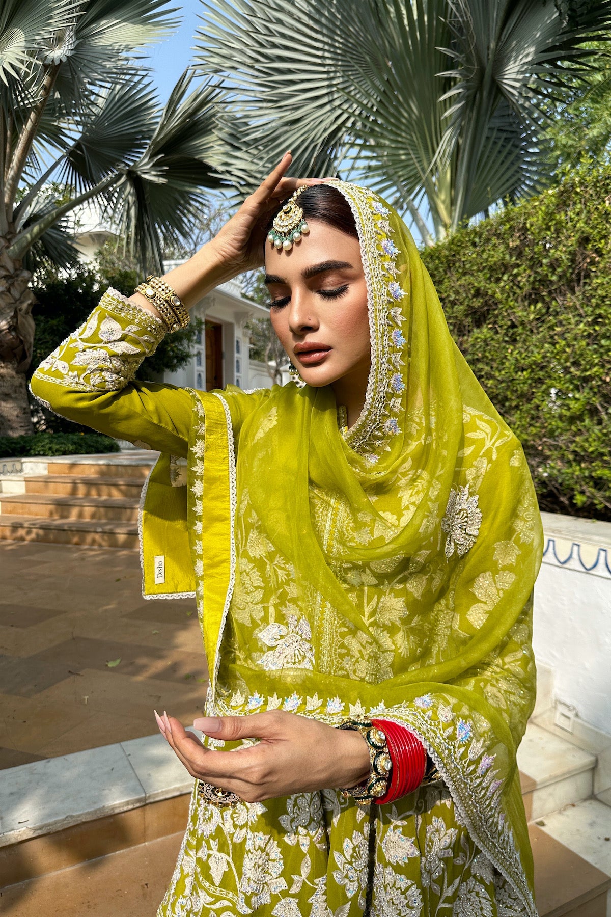 Nazrana - Flower Jaal Kalidar Set - Mehndi Green