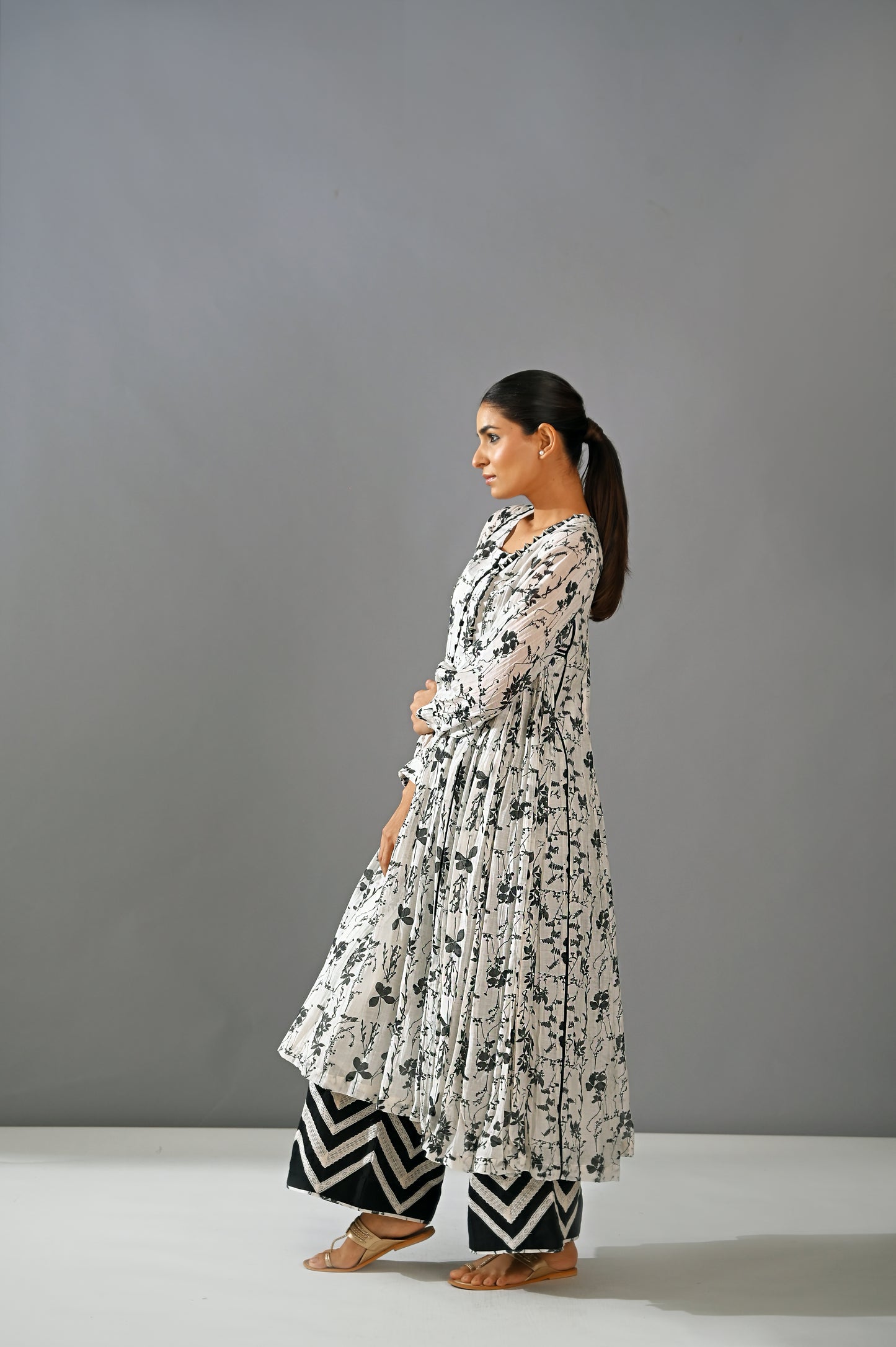 Chandni - Printed Side Geather Kalidar Set