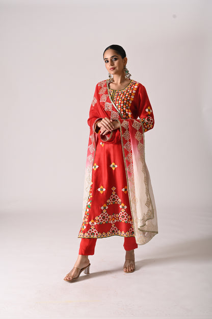 Patola - Long Kurta Set - Red