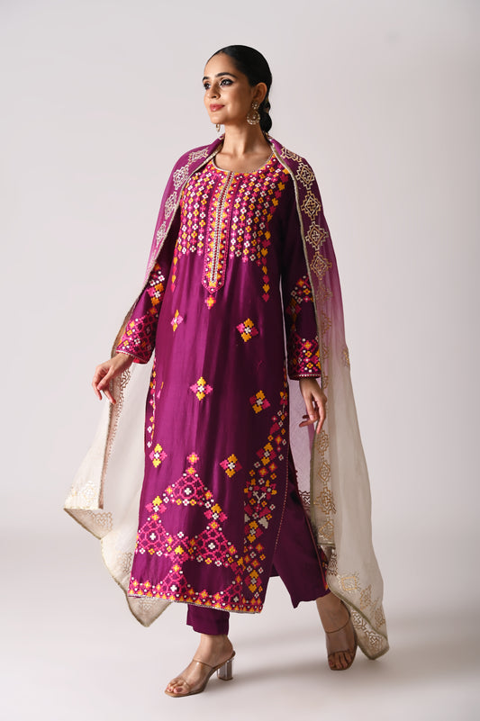Patola - Long Kurta Set - Purple