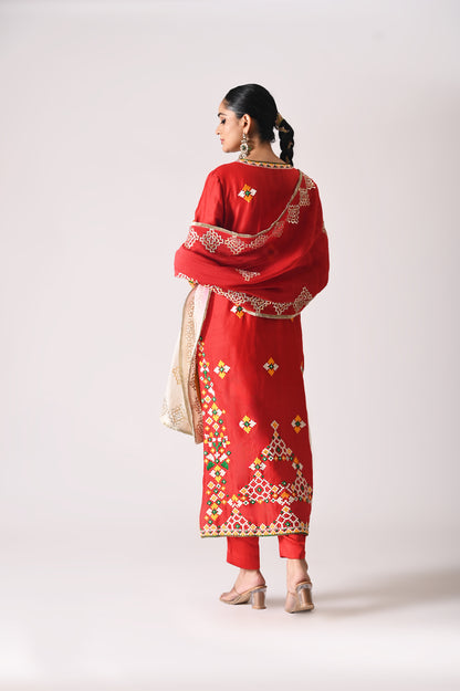 Patola - Long Kurta Set - Red