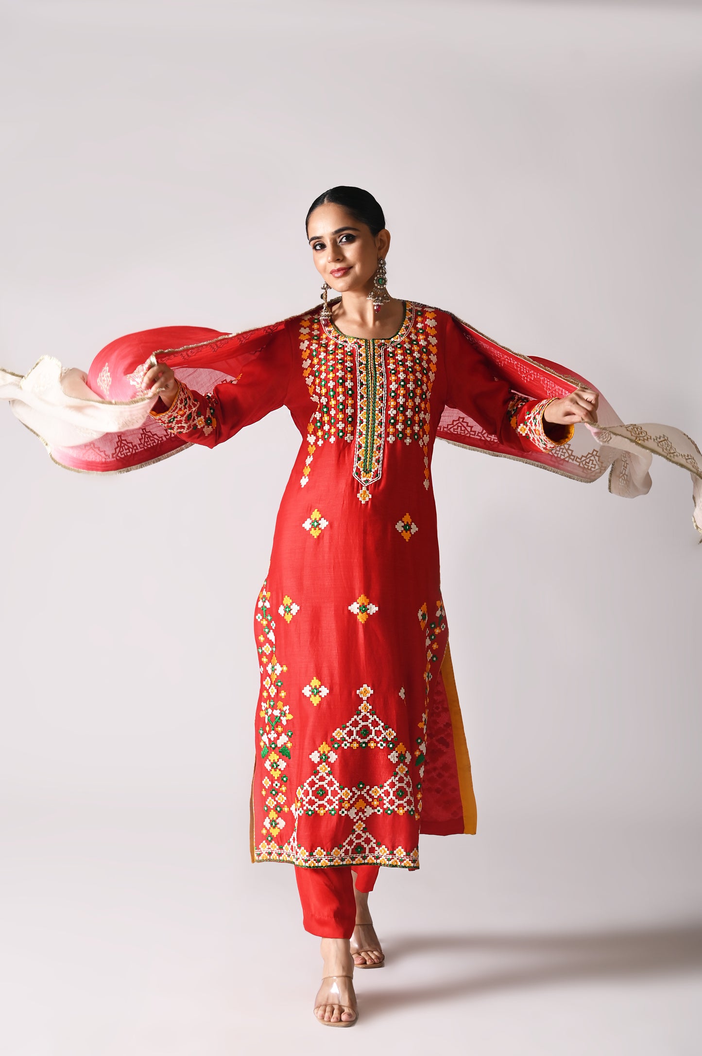 Patola - Long Kurta Set - Red