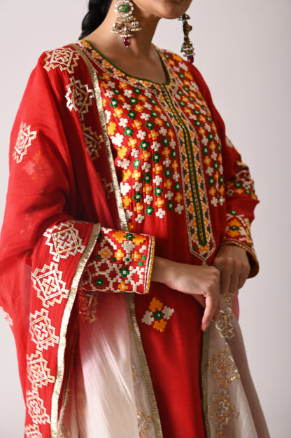 Patola - Long Kurta Set - Red