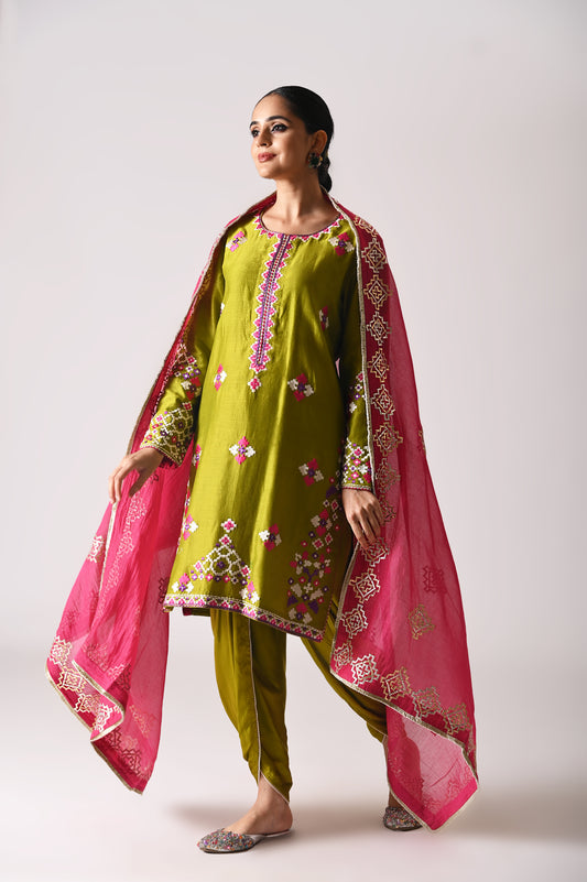 Patola - Short Kurta Set - Mehndi Green