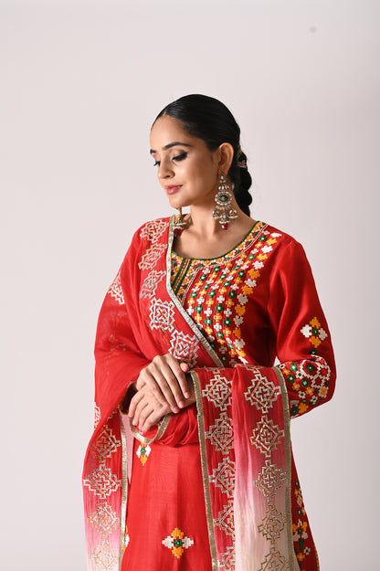 Patola - Long Kurta Set - Red