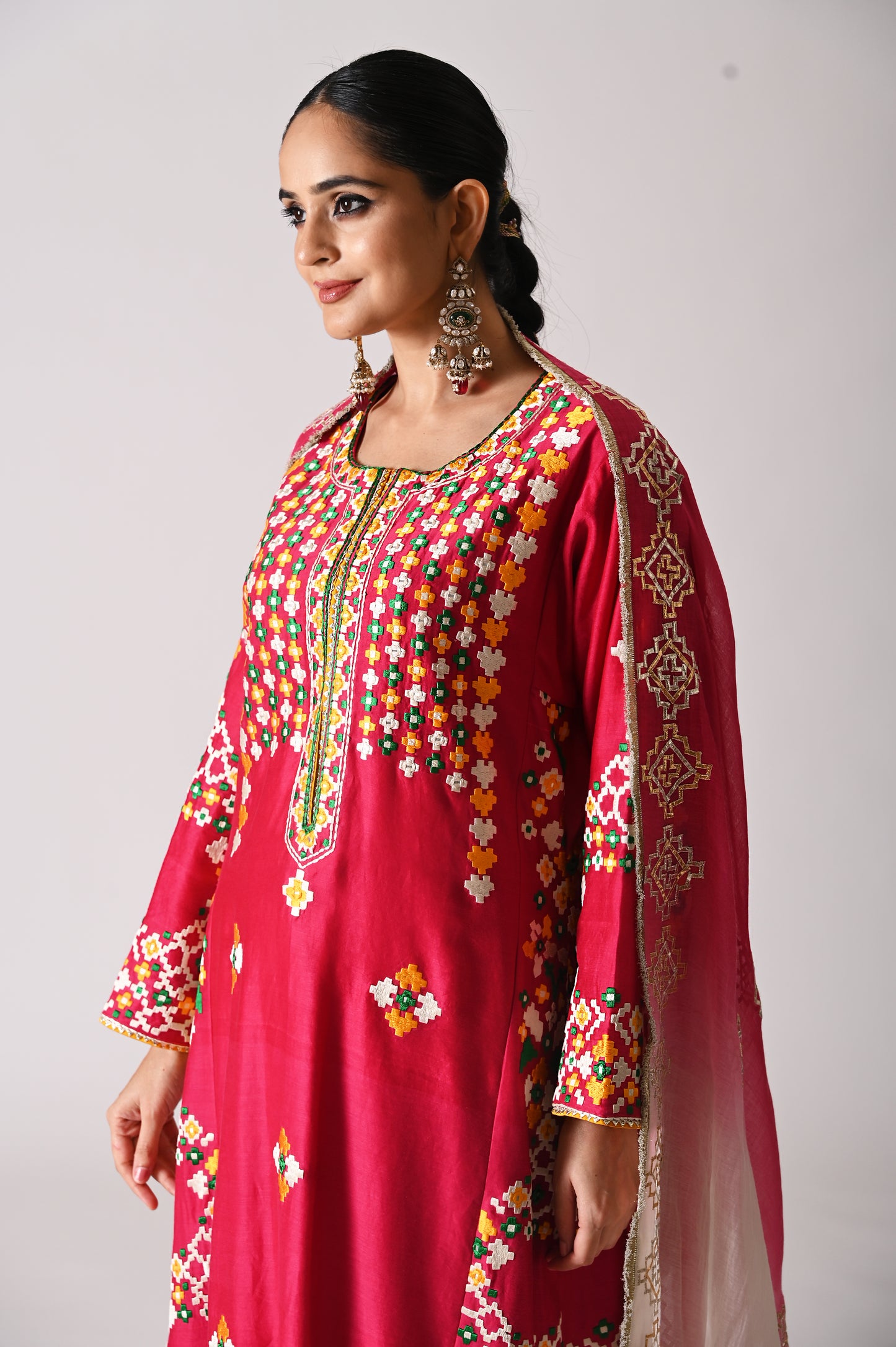 Patola - Side-Kali Kurta Set - Pink