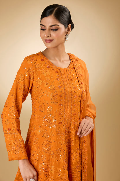 Flower Jal - Tone On Tone - Short Kalidaar Set