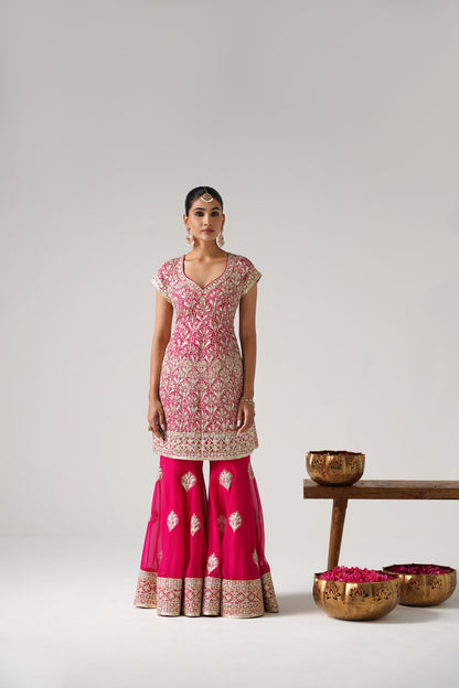 Dilruba -  Short Kurta Sharara Set - Pink