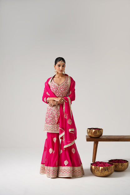 Dilruba -  Short Kurta Sharara Set - Pink