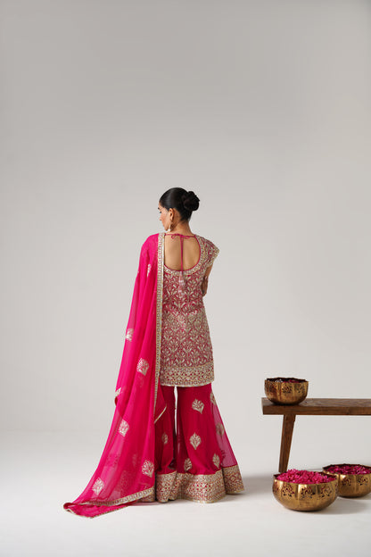 Dilruba -  Short Kurta Sharara Set - Pink