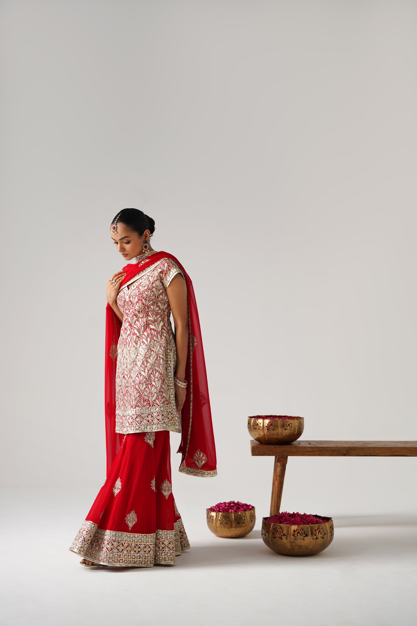 Dilruba - Short Kurta Sharara Set - Red