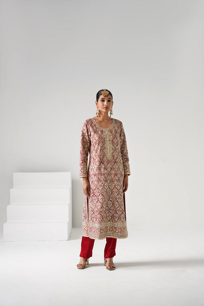 Dilruba - Long Kurta Set - Red