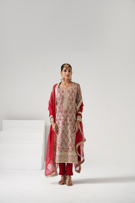 Dilruba - Long Kurta Set - Red