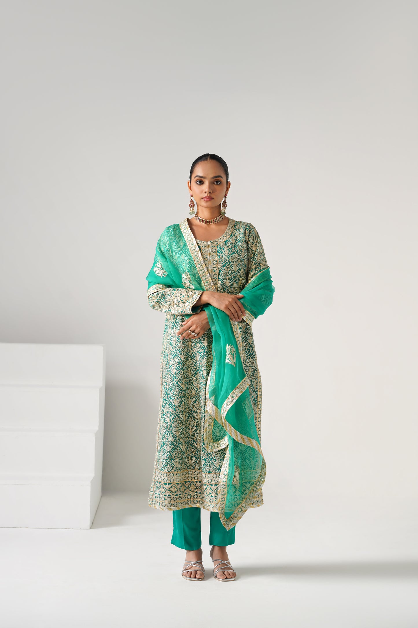 Dilruba - Long Kurta Set - Aqua