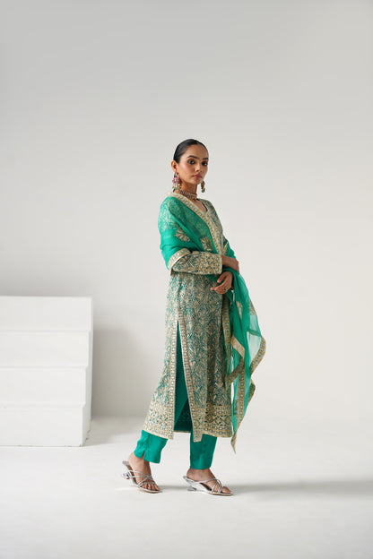 Dilruba - Long Kurta Set - Aqua