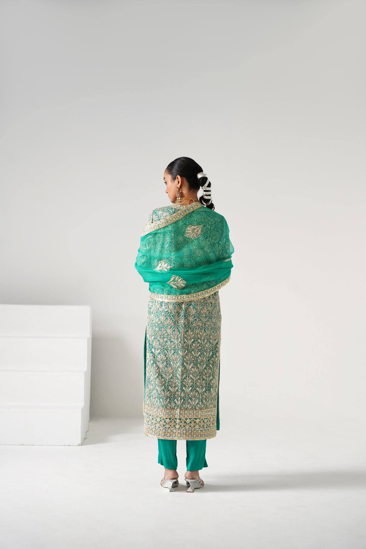 Dilruba - Long Kurta Set - Aqua