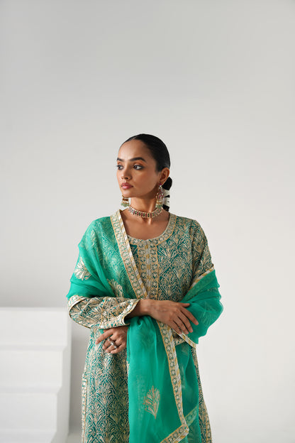 Dilruba - Long Kurta Set - Aqua