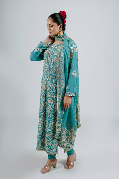 Shay - Long Kurta Set - Ice Blue