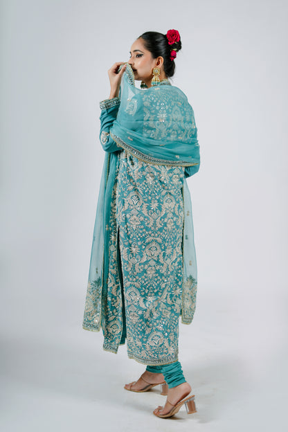 Shay - Long Kurta Set - Ice Blue
