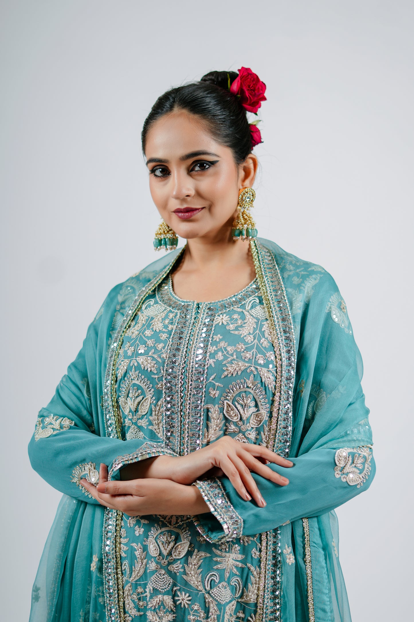 Shay - Long Kurta Set - Ice Blue