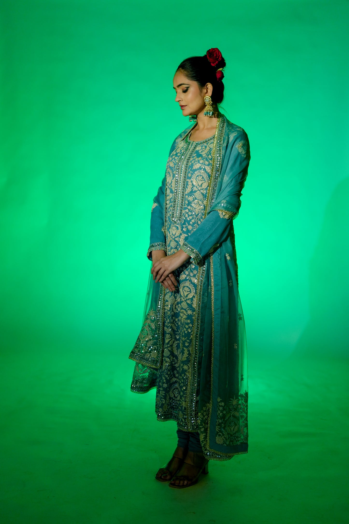Shay - Long Kurta Set - Ice Blue