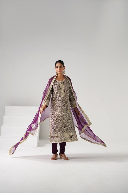 Dilruba - Long Kurta Set - Purple