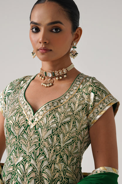 Dilruba - Short Kurta Sharara Set - Green