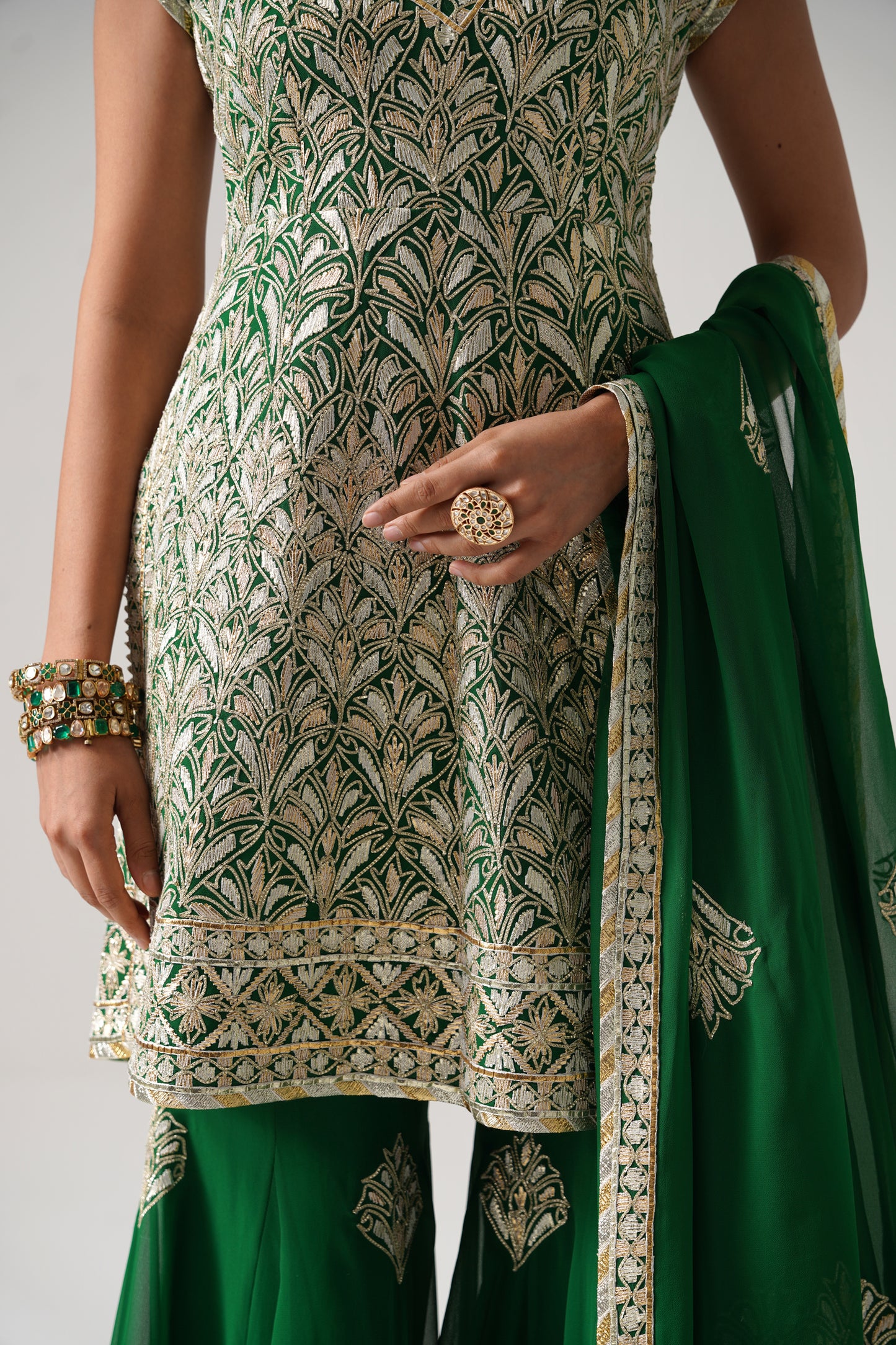 Dilruba - Short Kurta Sharara Set - Green