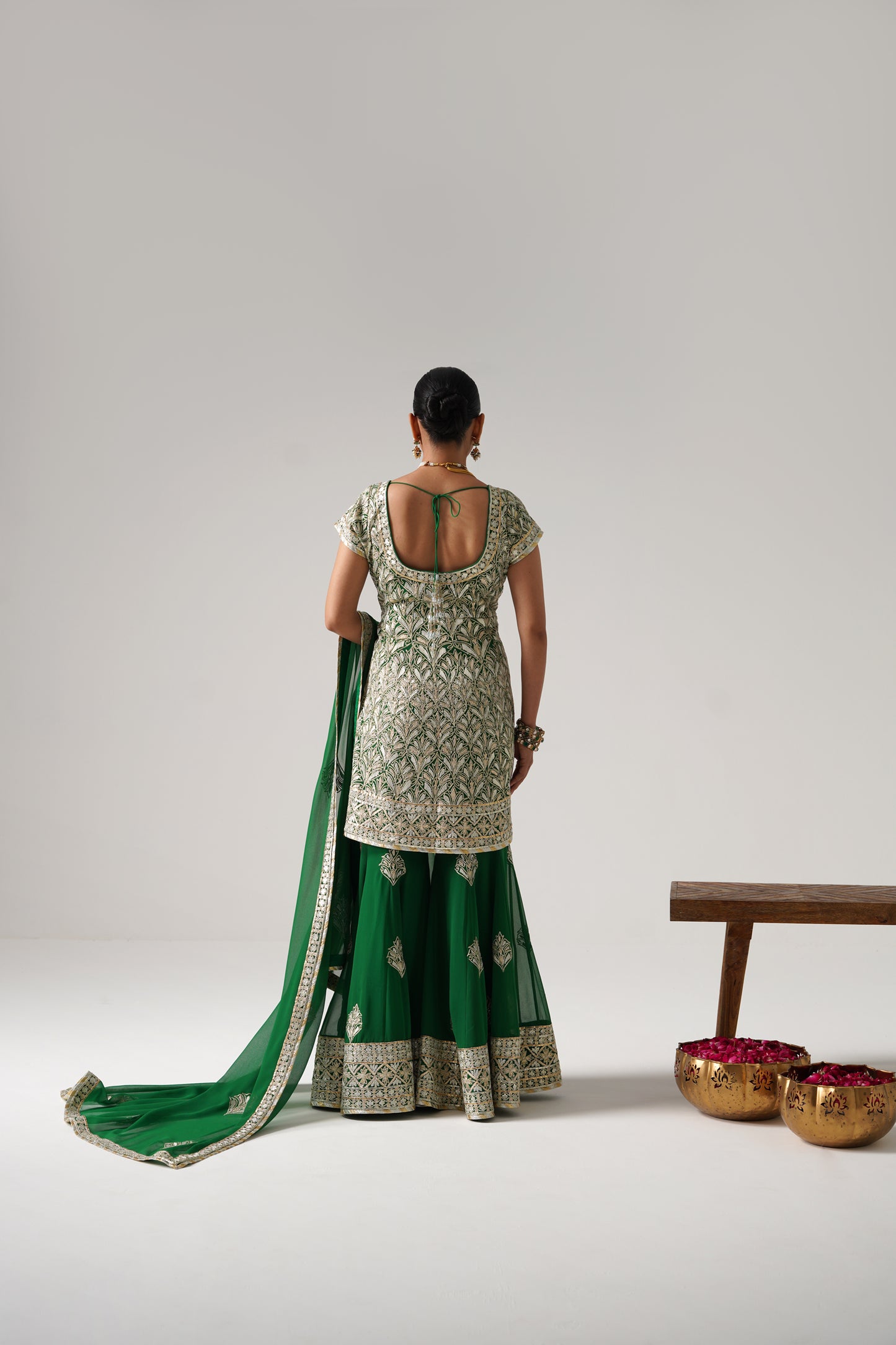 Dilruba - Short Kurta Sharara Set - Green