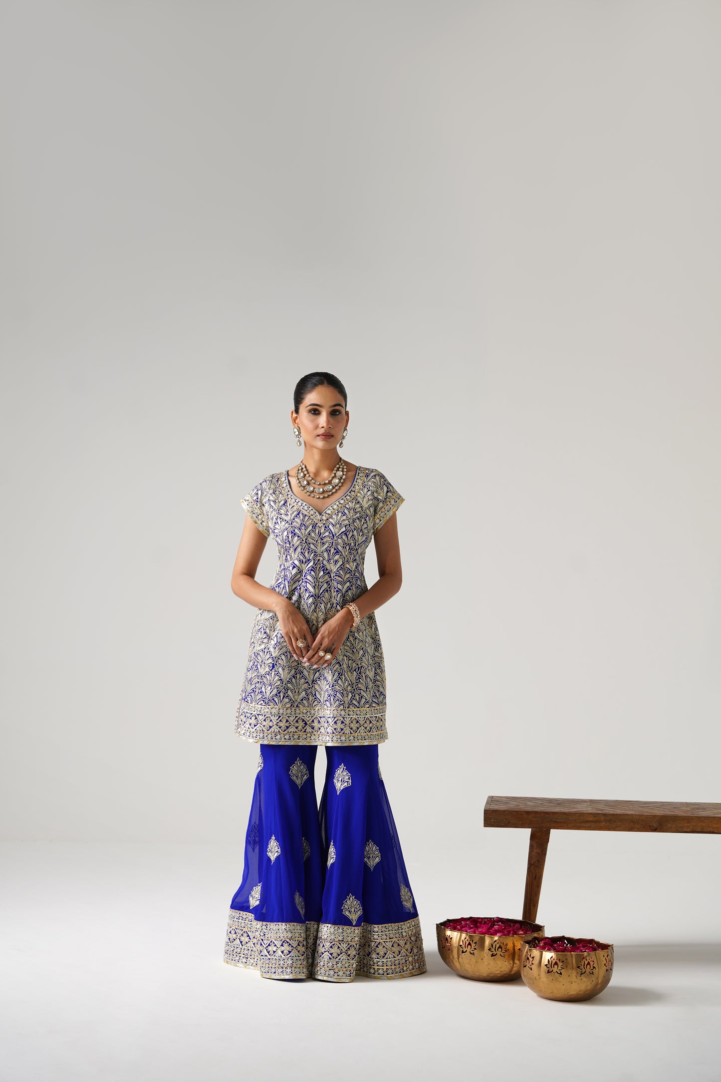 Dilruba - Short Kurta Sharara Set - Blue