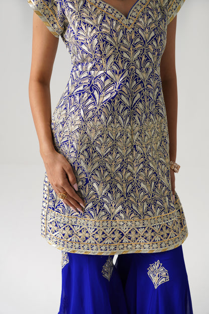 Dilruba - Short Kurta Sharara Set - Blue