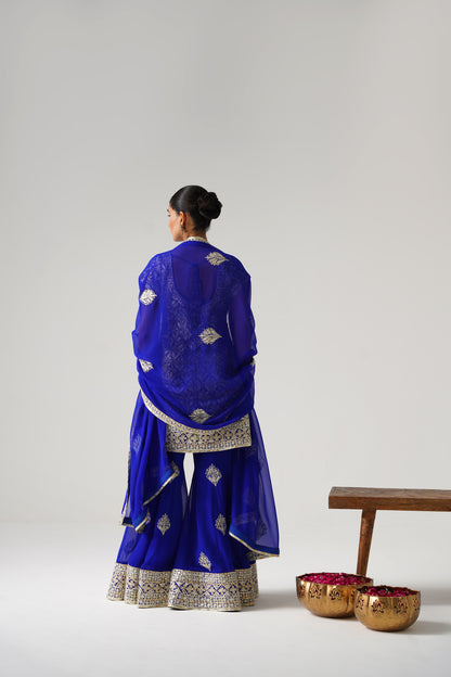 Dilruba - Short Kurta Sharara Set - Blue