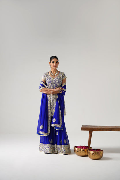 Dilruba - Short Kurta Sharara Set - Blue
