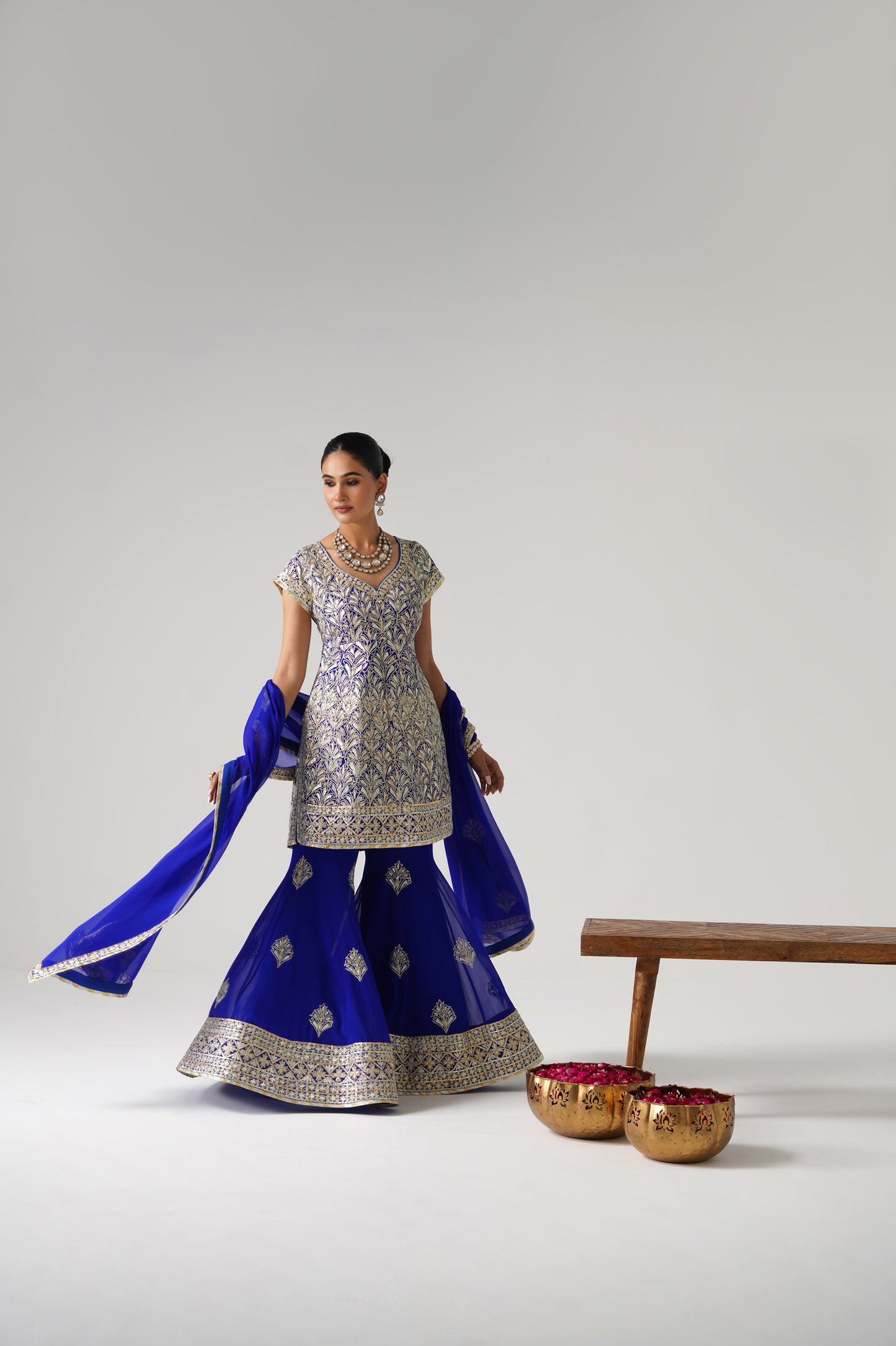 Dilruba - Short Kurta Sharara Set - Blue